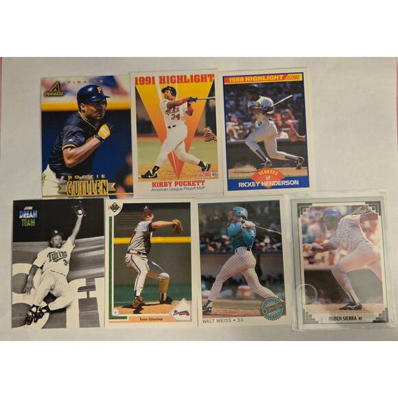 Lot of 7 MLB Great Baseball Cards Puckett Henderson Guillen Sierra Weiss Glavine - Picture 1 of 13